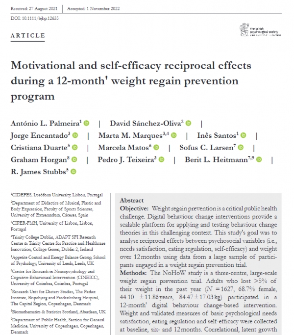 New article from the NoHow project (Horizon 2020) published in the British Journal of Health Psychology
